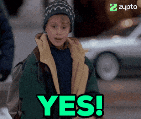 a boy with a backpack says " yes " in green