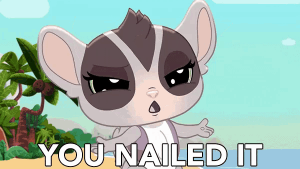 a cartoon lemur says " you nailed it " in front of a beach