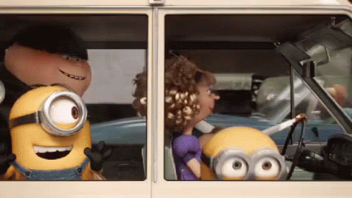 We'Re Here GIF - Minions Car Excited GIFs