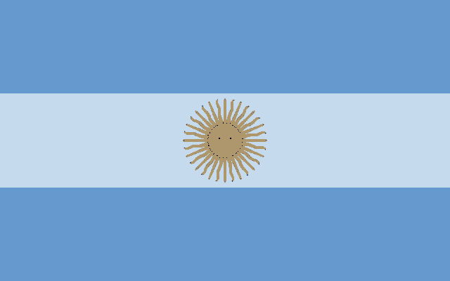 a blue and white flag with a yellow sun on it