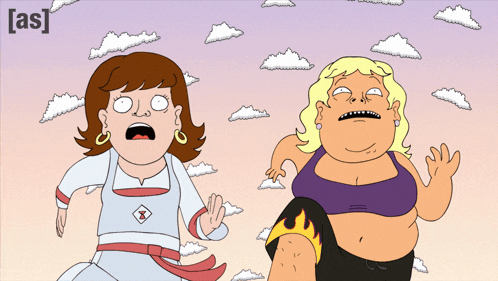 a cartoon of two women with the letters a and s on the bottom