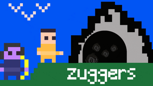 a video game called zugger 's is being played on a blue background