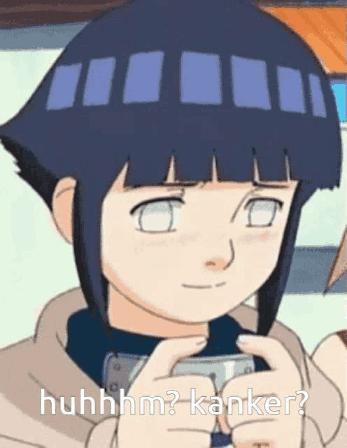 a close up of a cartoon character with the words " huhhm kanker "