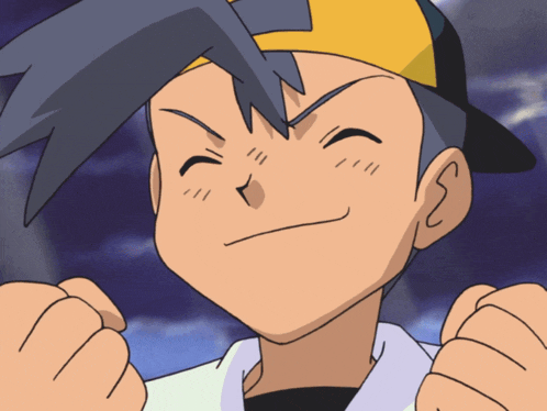 a close up of a cartoon character with his eyes closed and his fist in the air
