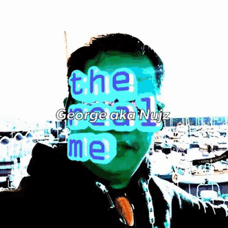 a picture of a man with the words " the real me " displayed on his face