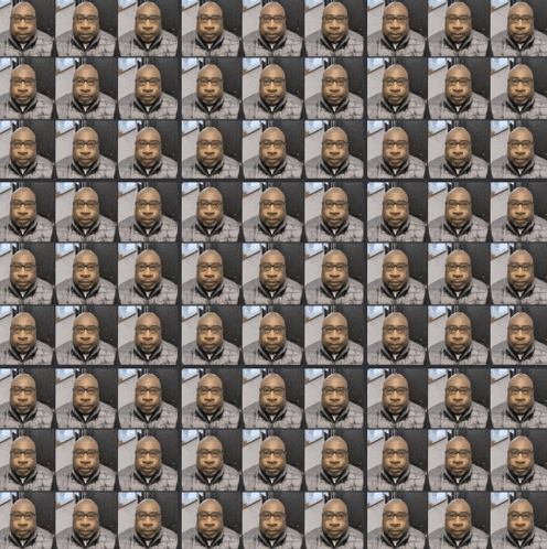 a grid of bald men 's faces with glasses on