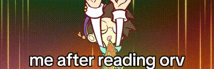 a cartoon character is hanging upside down with the words me after reading orv written below him .