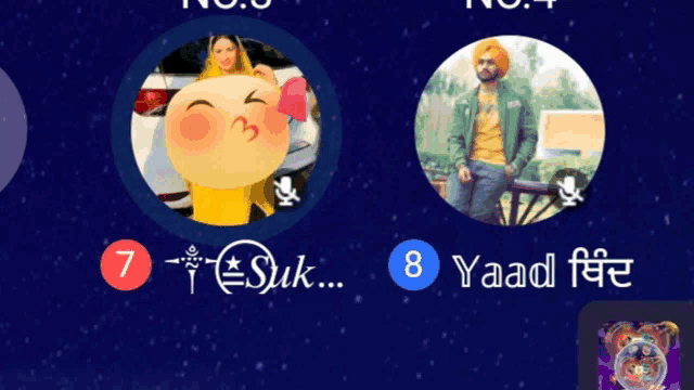a circle with a picture of a woman and a man with a blue circle that says 8 yaad