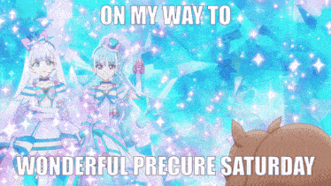 on my way to wonderful precure saturday is written on a poster