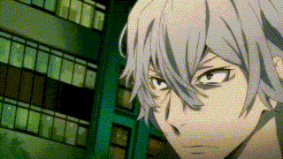 a close up of a anime character 's face with a building in the background .
