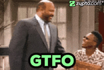a man in a suit and tie stands next to another man with the word gtfo written in green