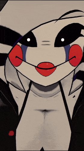 a close up of a cartoon character with red eyes and red lips