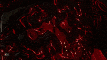 a close up of a video game character with red feathers on his chest