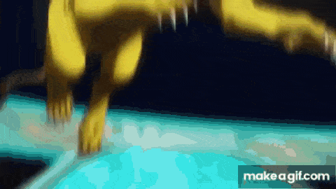 a gif of a dog jumping into a pool with makeagif.com in the corner