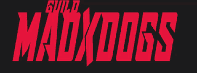 a logo for mad dogs is shown in red on a black background