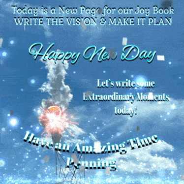 a happy new day greeting card with a picture of fireworks