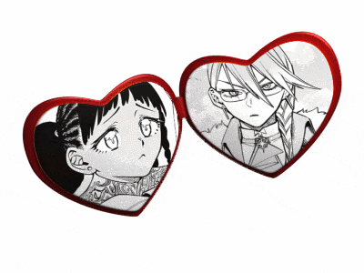 a couple of heart shaped glasses with a girl and a man on them