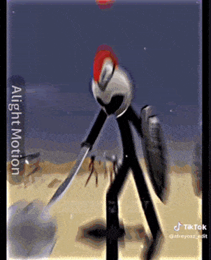 a cartoon character is holding a sword and shield