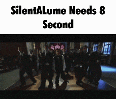 a group of men are standing in a room with the words silentalume needs 8 second