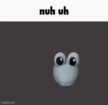 a cartoon character giving a thumbs up with the words nuh uh below it