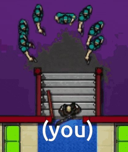 a video game scene with the words ( you ) on it