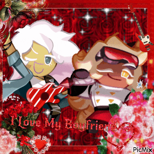 a picture of two cookies with the words " i love my boyfriend "