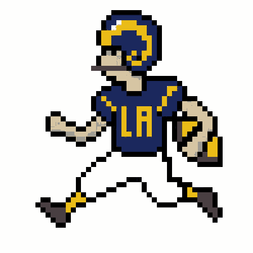 a pixel art of a rams football player running with a ball .
