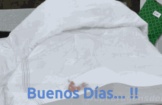 a white cloth with the words buenos dias written in blue