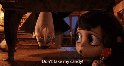 a little girl holding a lollipop with the words " don 't take my candy " on the bottom