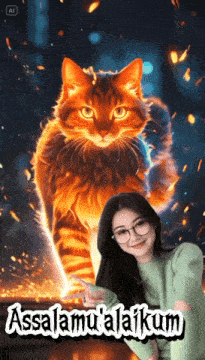 a picture of a woman and a cat with the words assalamualaikum on the bottom