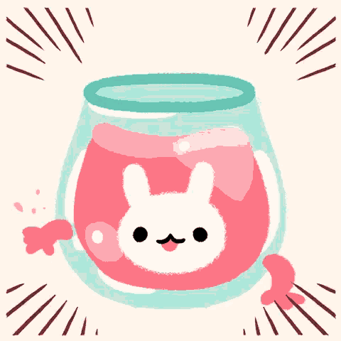 a cartoon drawing of a rabbit in a jar