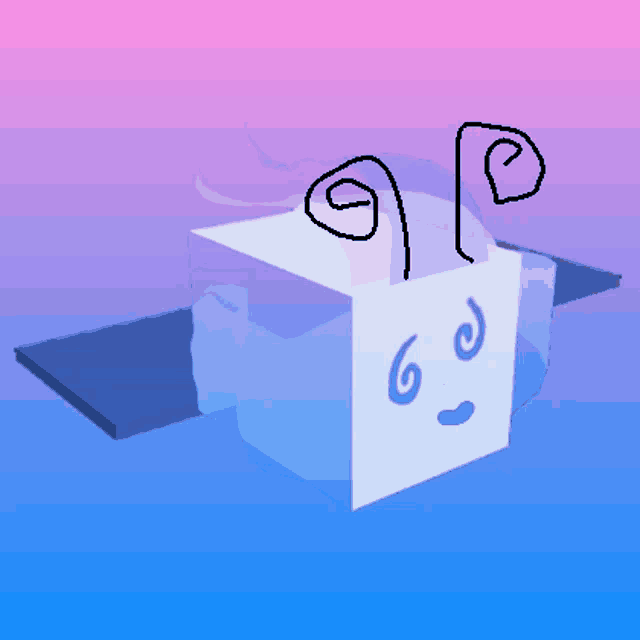a drawing of a cube with a face and horns
