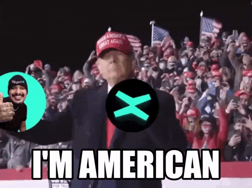 a man wearing a red hat that says i 'm american