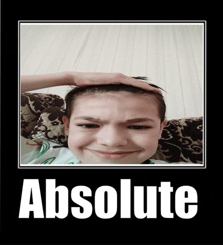a picture of a boy with his hand on his head and the word absolute above him