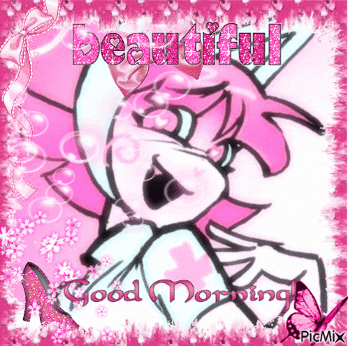 a pink and white drawing of a girl with the words beautiful good morning