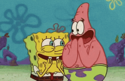 spongebob and patrick from spongebob squarepants are standing next to each other .