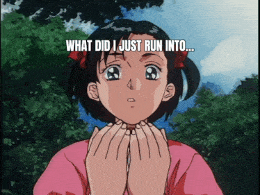 a girl in a pink shirt says what did i just run into ...