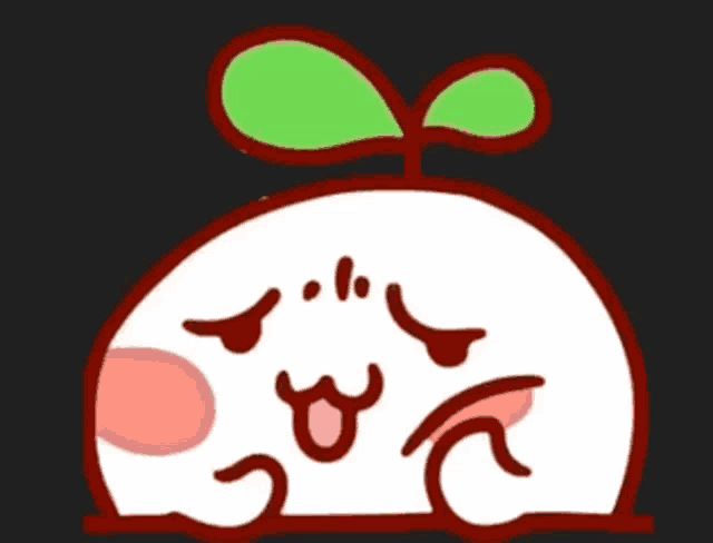 a cartoon character with a green leaf on top of it 's head