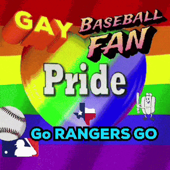 a rainbow heart with the words gay baseball fan pride on it