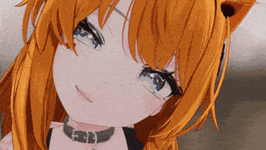 a close up of a anime girl with orange hair