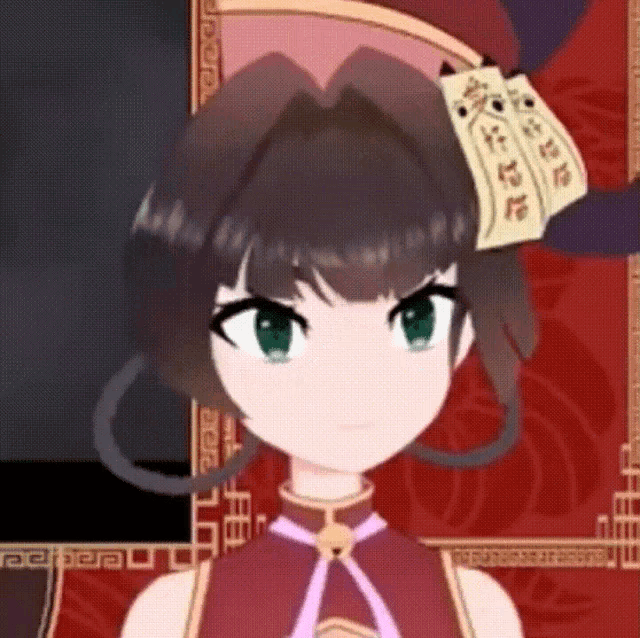a cartoon girl with chinese writing on her hat