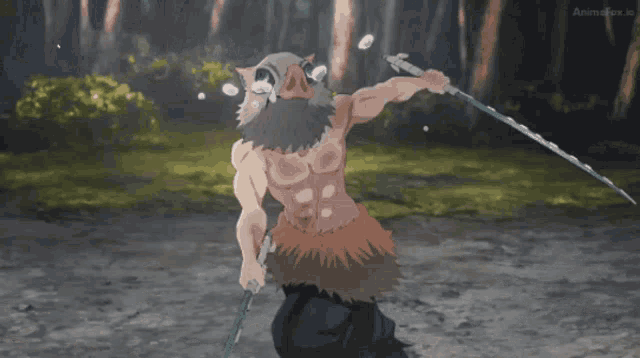 a cartoon of a man with a sword and bubbles in his mouth