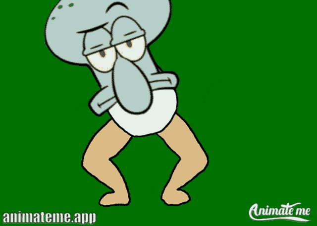 a cartoon of squidward from spongebob squarepants kicks his leg in the air