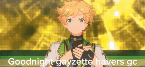 a cartoon character is holding his hands together and says goodnight gayzette havers gc