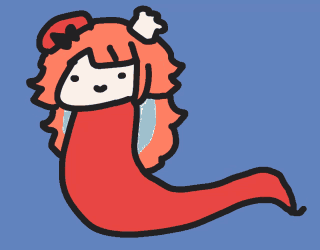 a cartoon drawing of a girl with red hair and a white hat