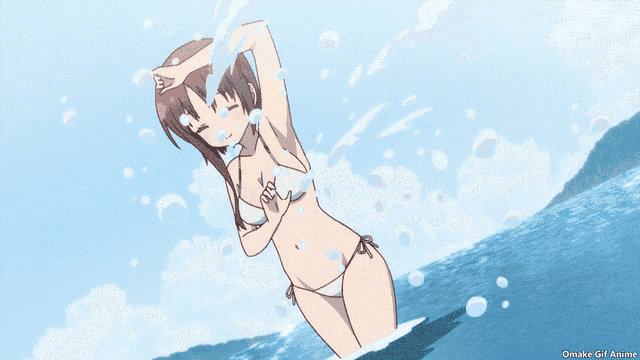 a cartoon of a girl in a bikini with the words omake girl anime on the bottom