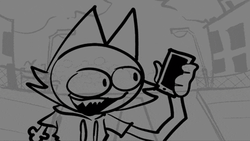 a black and white drawing of a cartoon character with a large mouth