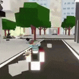 a computer generated image of a city street with trees and buildings in the background .