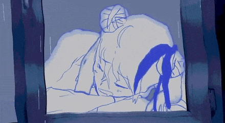 a drawing of a person laying in bed with a bandaged head .