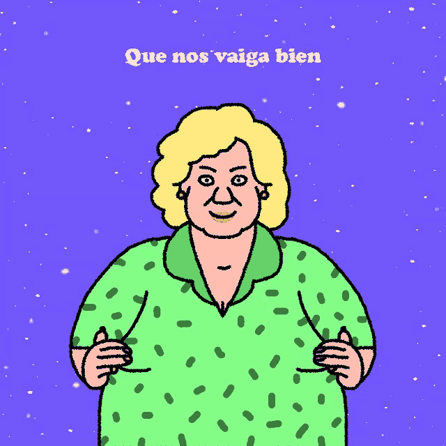 a cartoon drawing of a woman with the words que nos vaiga bien written above her